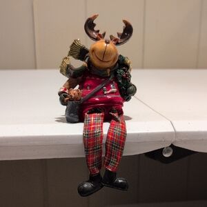Festive Moose Figurine with Plaid Pants